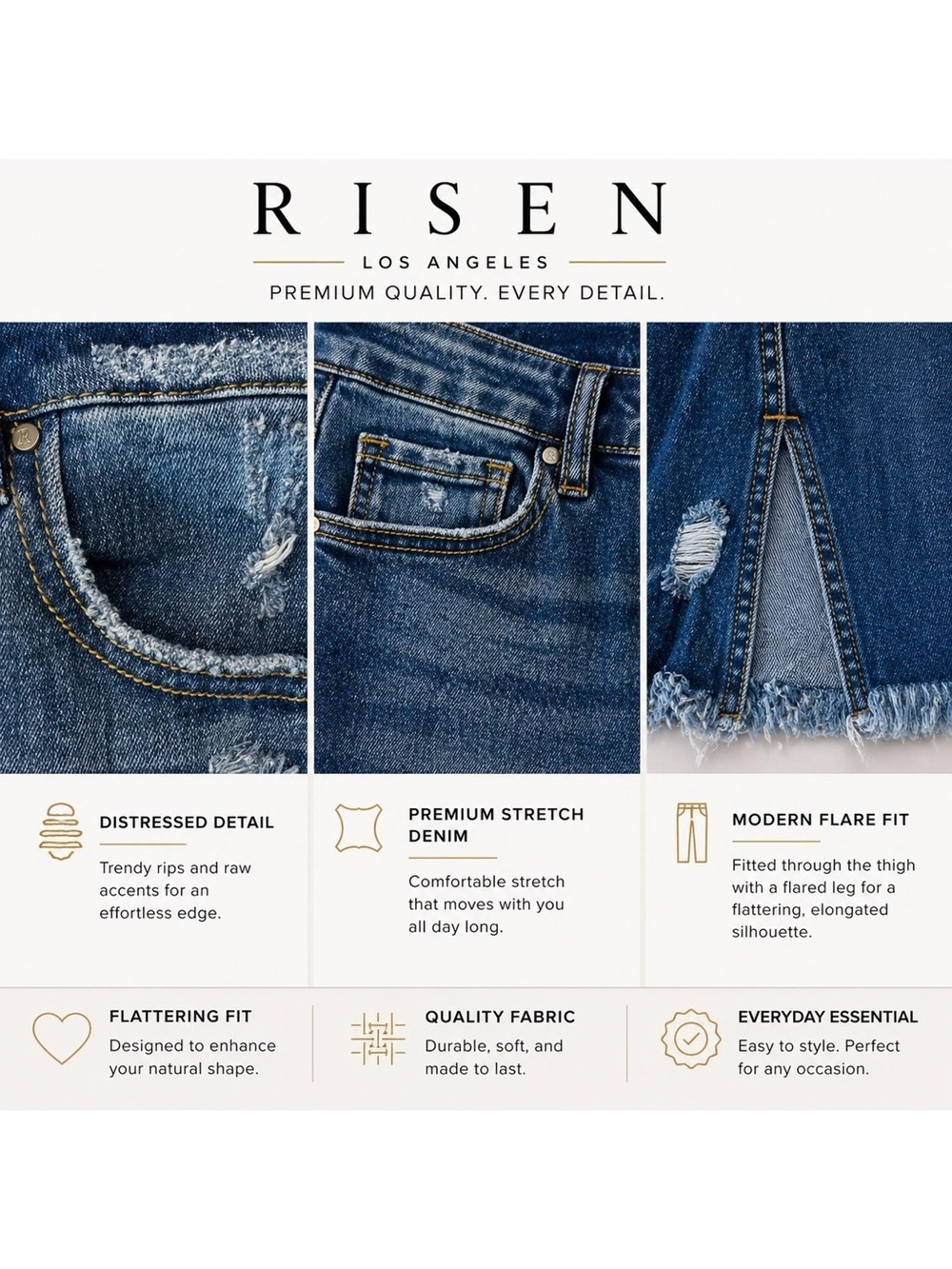 NWT Risen Los Angeles Distressed Flare Jeans Size 7/28 High Rise Raw Hem Gift - Picture 5 of 6